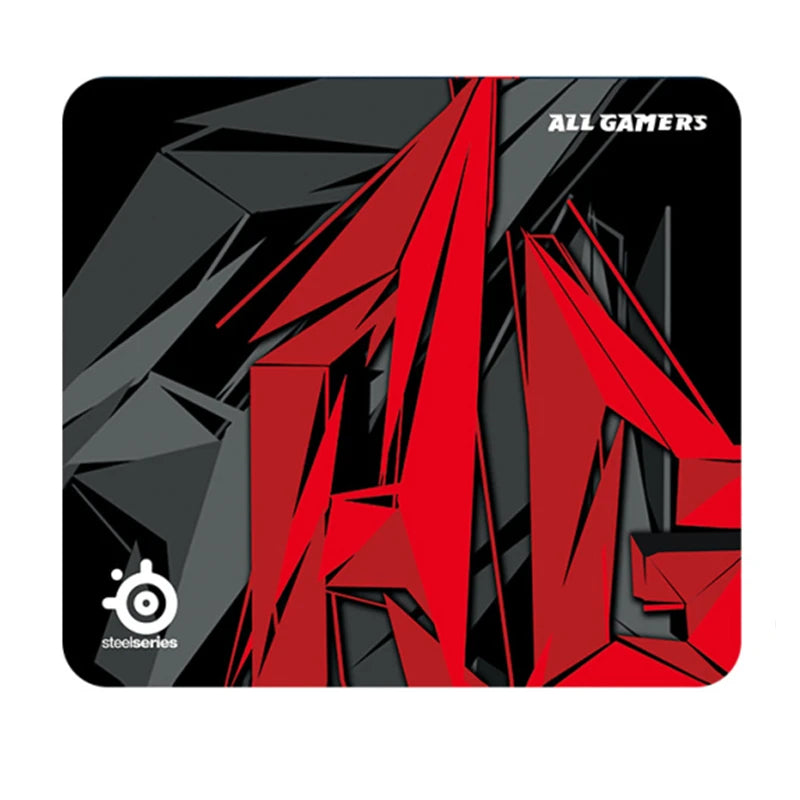 Gaming mouse pad with red and black design and SteelSeries logo