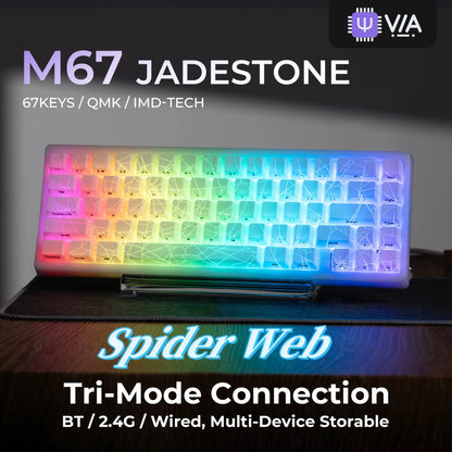 RGB keyboard with 'Spider Web' design on a dark background, featuring VIA branding.
