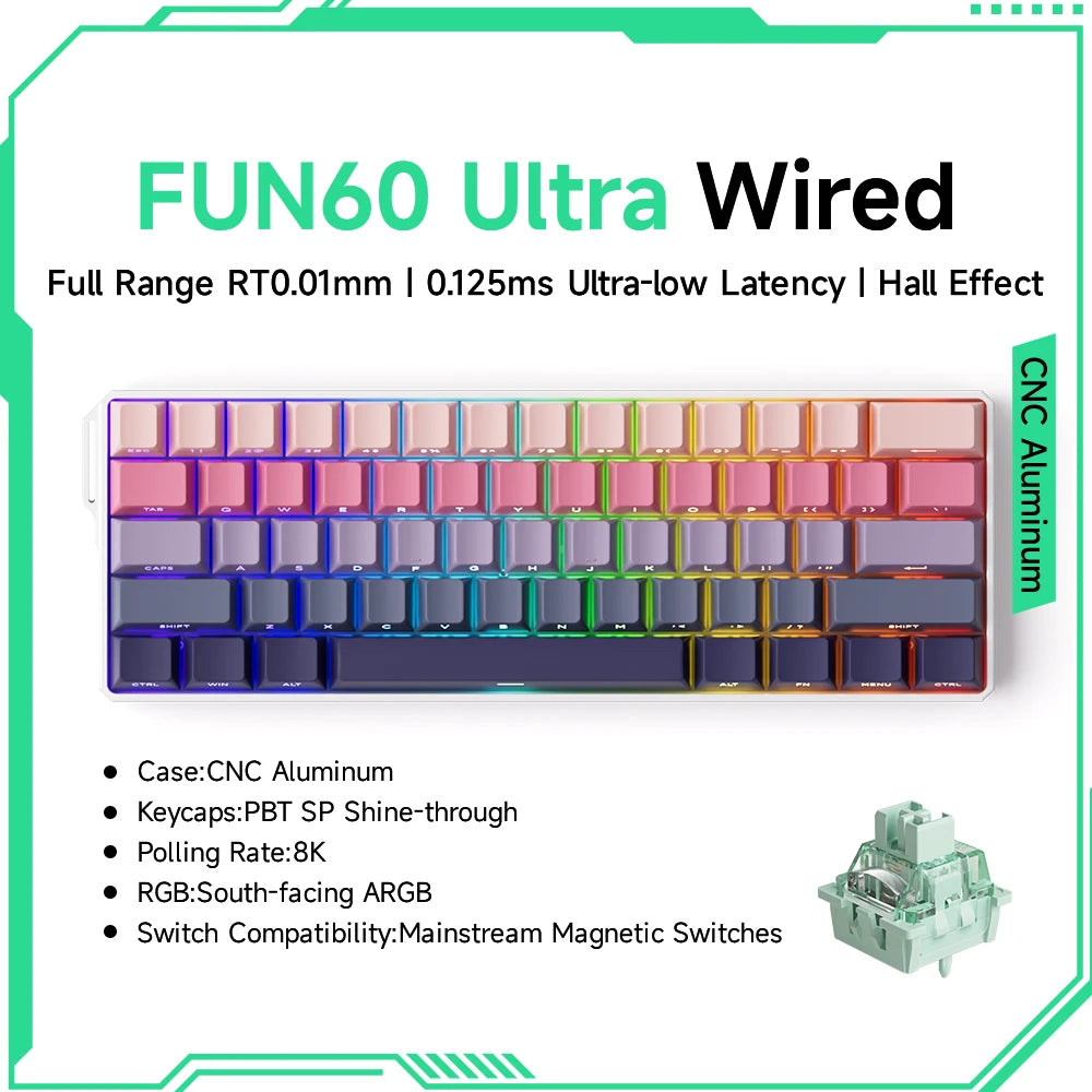 FUN60 Ultra Wired keyboard with colorful keycaps on a white background