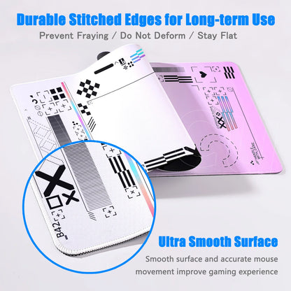 Two mouse pads with design patterns on a white background, highlighting durable stitching and smooth surface.