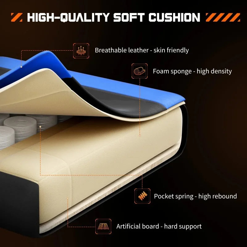 High-quality soft cushion with breathable leather, foam sponge, pocket spring, and artificial board layers on a black background.
