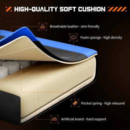 High-quality soft cushion with breathable leather, foam sponge, pocket spring, and artificial board layers on a black background.
