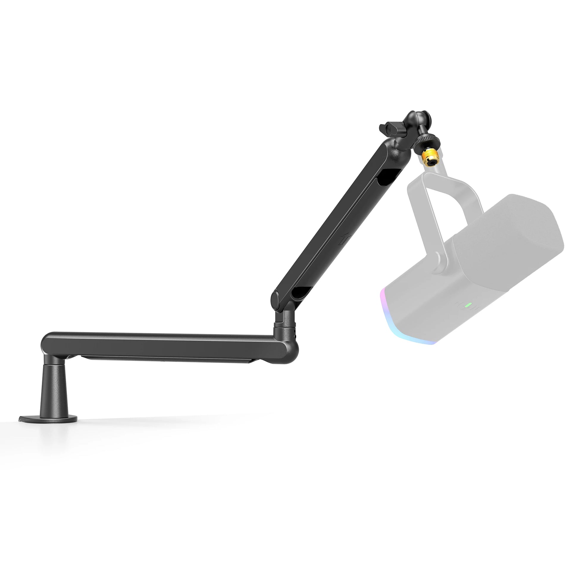 Black adjustable arm with a mug holder on a white background