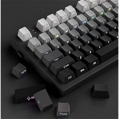 Mechanical keyboard with keycaps on a dark surface
