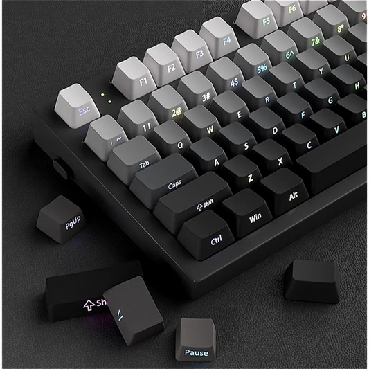 Mechanical keyboard with keycaps on a dark surface