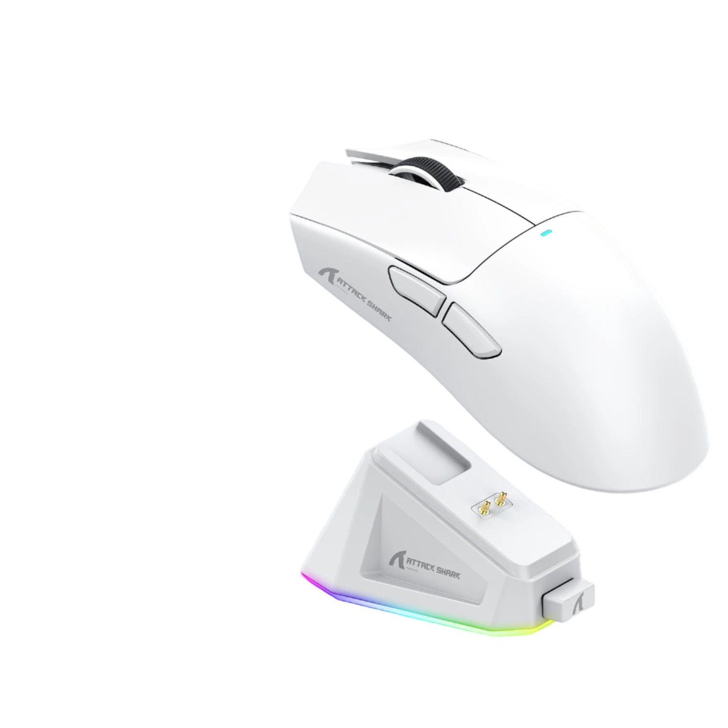Attack Shark X11 mouse with charging dock on a white background