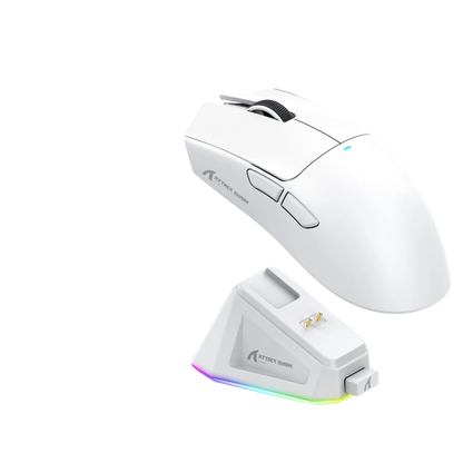 Attack Shark X11 mouse with charging dock on a white background