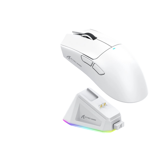 Attack Shark X11 mouse with charging dock on a white background
