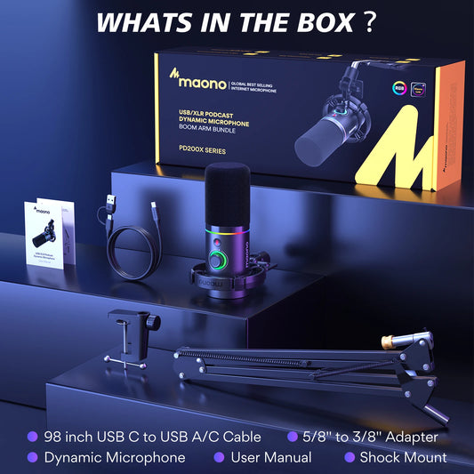 Maono PD200XS Dynamic Mic Dual-Mode Podcast Mic - RGB Nest