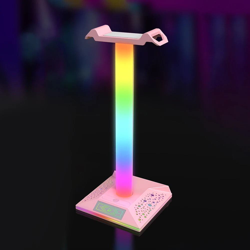 Colorful LED desk lamp with gradient light effect on a dark background