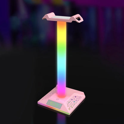 Colorful LED desk lamp with gradient light effect on a dark background
