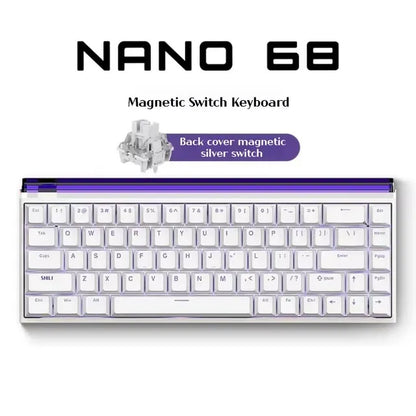 NANO 68 magnetic switch keyboard with back cover magnetic silver switch on a white background