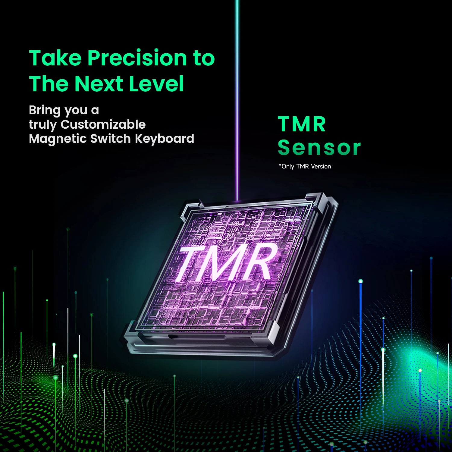 Magnetic switch keyboard with TMR sensor on a dark background