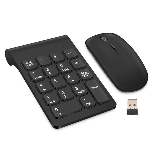 Black wireless keyboard and mouse set with USB receiver on a white background, featuring the brand 'lefon'.