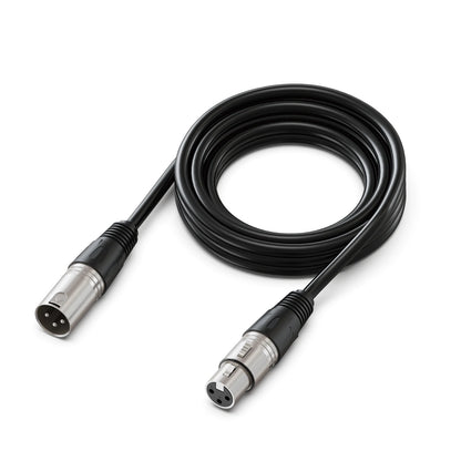 Coiled audio cable with XLR connectors on a white background