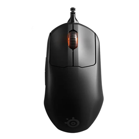Black gaming mouse with SteelSeries logo on a white background