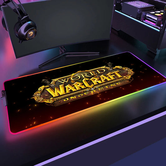 World of Warcraft mouse pad with gaming setup on a desk