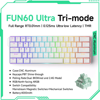 FUN60 Ultra Tri-mode keyboard with colorful keycaps on a white background