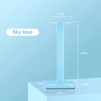 Measurement chart of a sky blue product with dimensions on a light blue background