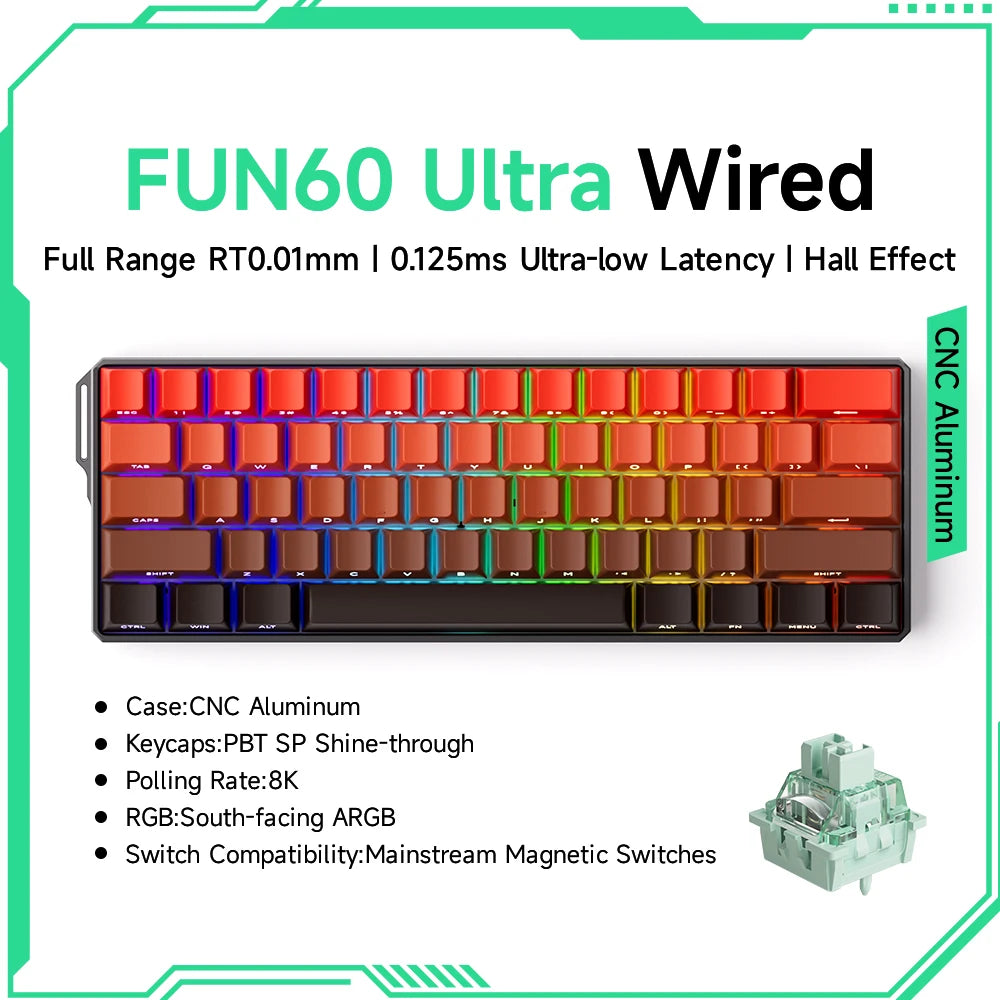 FUN60 Ultra Wired keyboard with colorful keycaps on a white background