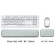Gray keyboard, mouse, and wrist rest on a white background