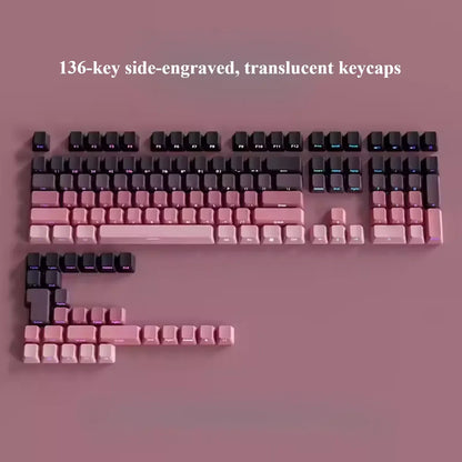 Keyboard with pink and black keycaps on a pink background