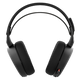 Black headphones on a white background