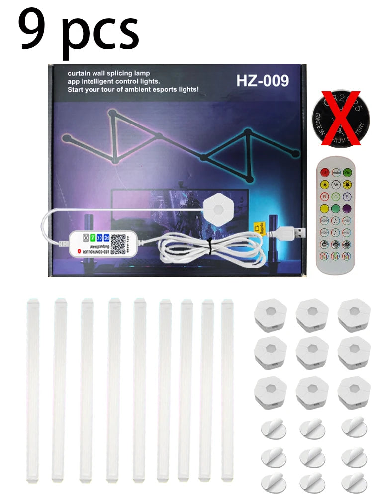 Neon light kit with components and remote control on a white background