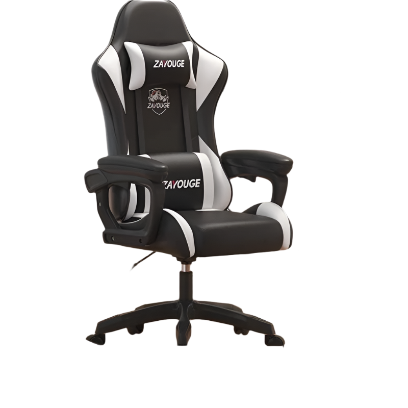 Black and white gaming chair with 'Zavouge' branding on a white background