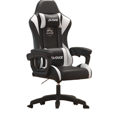Black and white gaming chair with 'Zavouge' branding on a white background