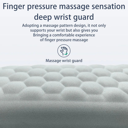 Massage wrist guard with text describing its features on a white background