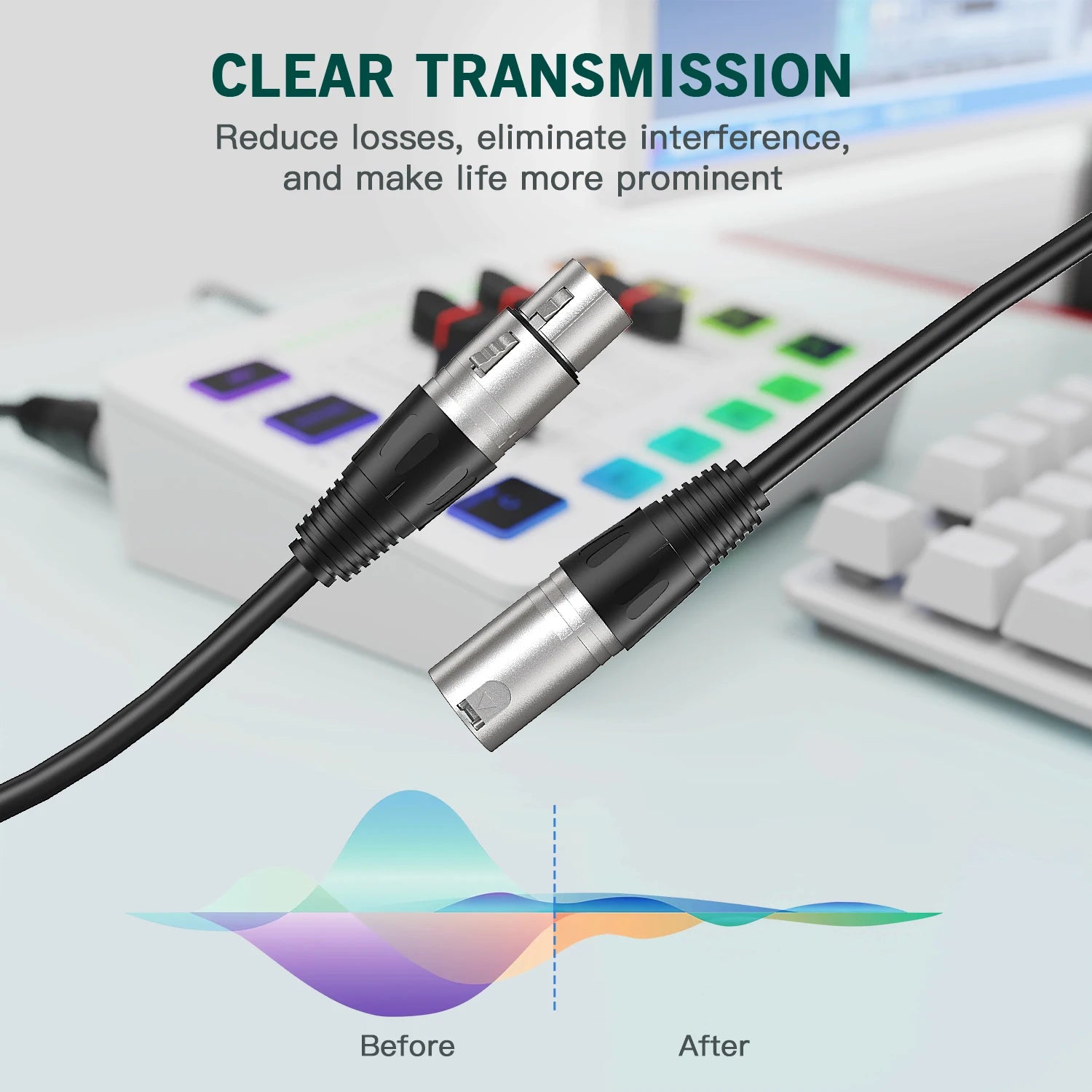 Cable with connectors on a blurred background of electronic equipment