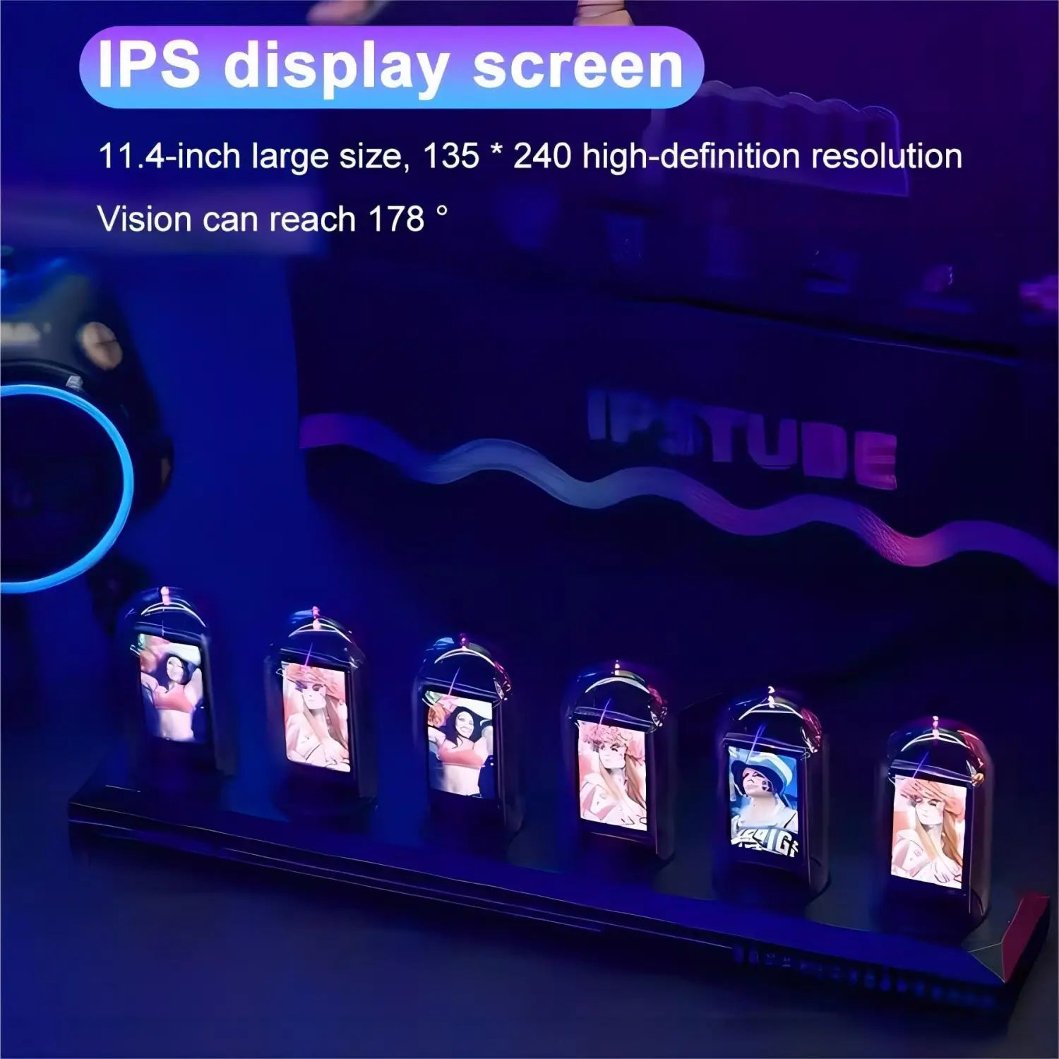Display of multiple small screens with IPS display screen features highlighted.