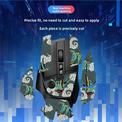 Mouse with decorative case on a blue tech-themed background