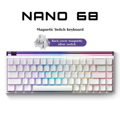 NANO 68 magnetic switch keyboard with a back cover magnetic silver switch on a white background