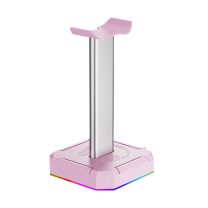 Pink and silver stand with RGB lighting on a white background