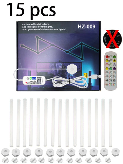 Neon light kit with packaging, LED strips, connectors, and remote control on a white background.
