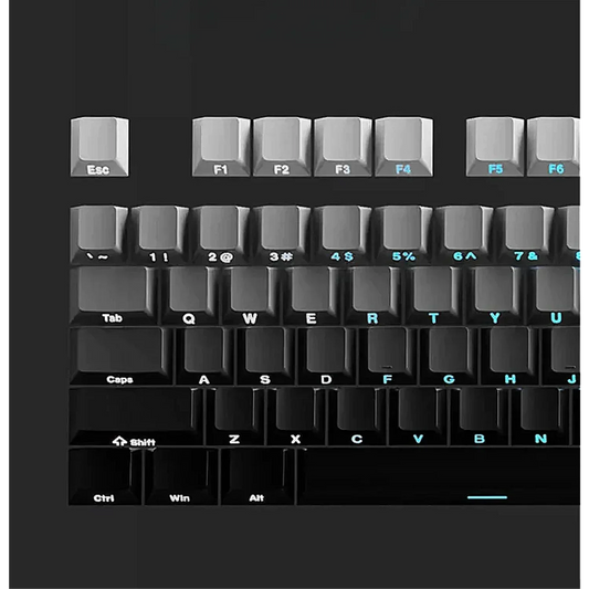 Close-up of a mechanical keyboard with labeled keys on a black background