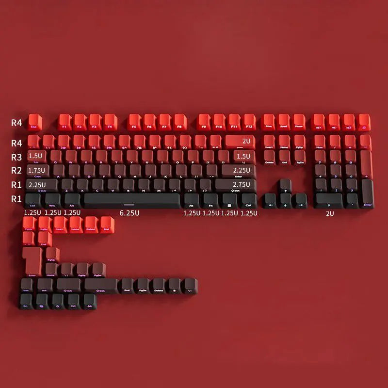 Mechanical keyboard with red and black keys on a red background