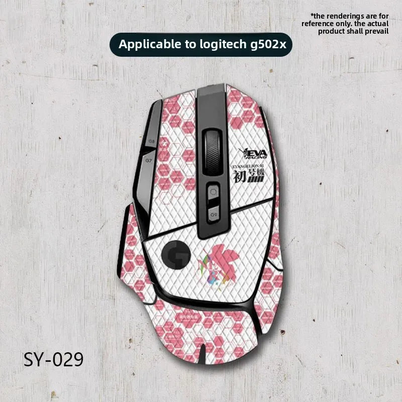Decorative mouse skin with floral design on a Logitech G502x mouse
