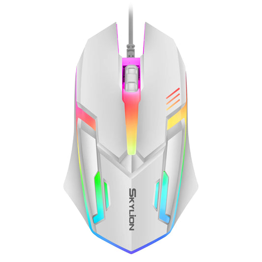Gaming mouse with colorful LED lighting on a white background, branded as Skylion.