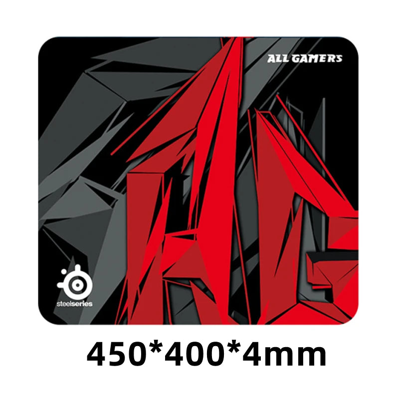 Mouse pad with red and black design featuring 'ALL GAMERS' branding on a white background.