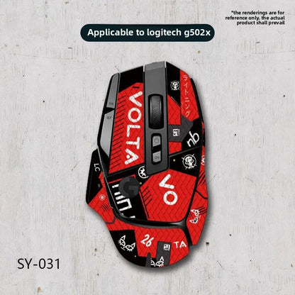 Red and black gaming mouse with 'Volta' branding on a light gray background