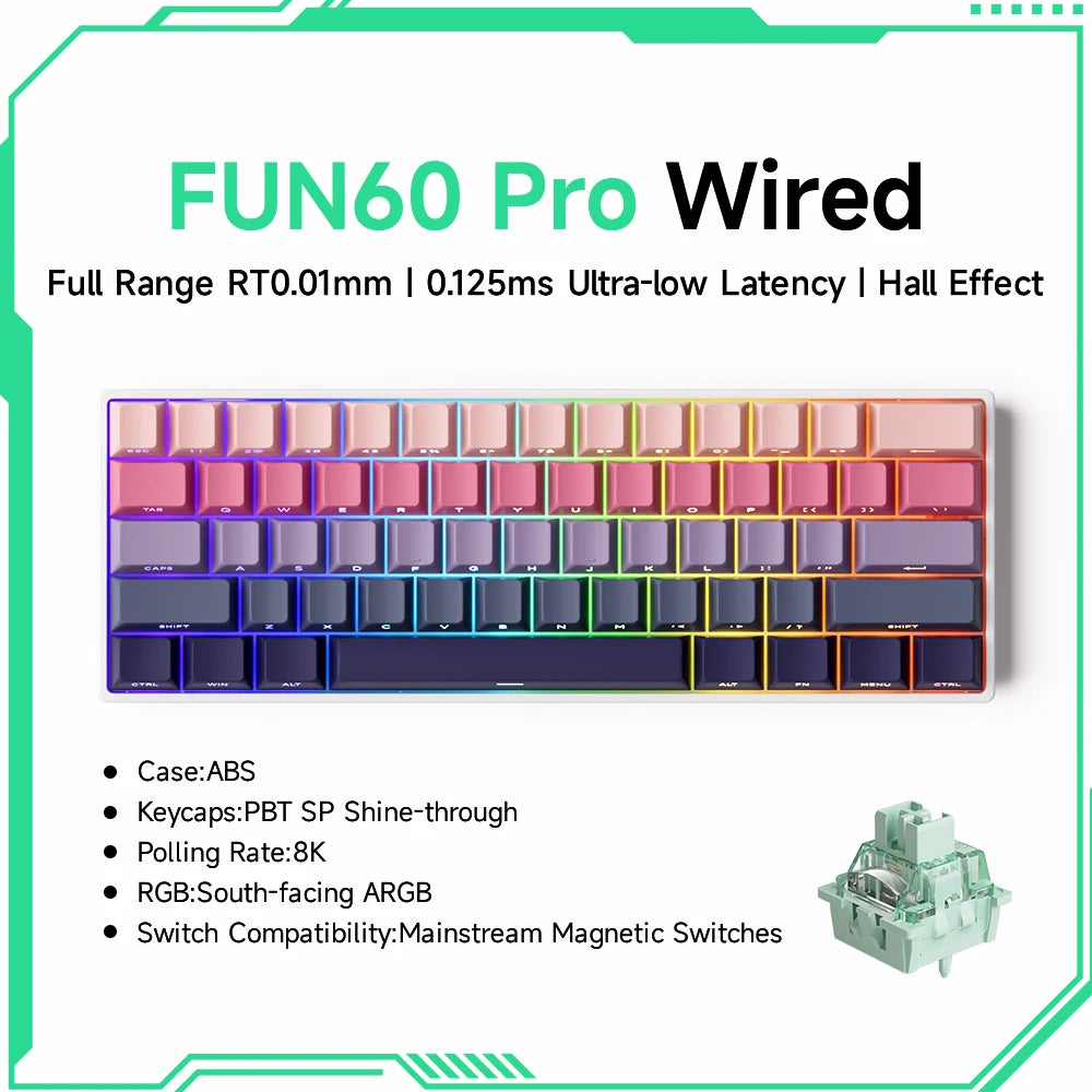 FUN60 Pro Wired keyboard with colorful keycaps on a white background