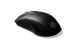 Black gaming mouse with a logo on a white background