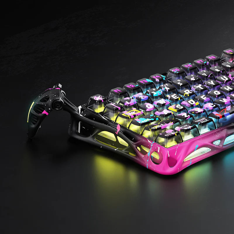 Colorful gaming keyboard with RGB lighting on a dark background