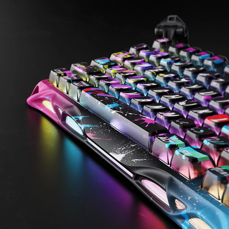 Colorful mechanical keyboard with RGB lighting on a dark background