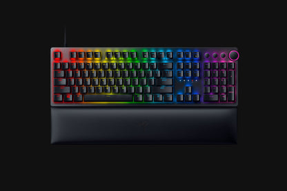 Mechanical keyboard with RGB lighting on a black background