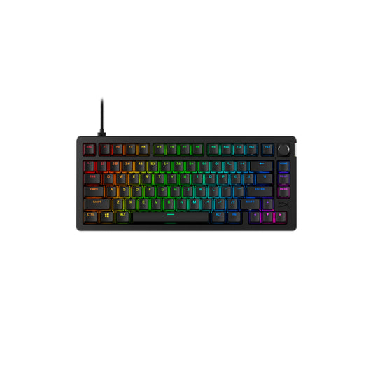 Mechanical keyboard with RGB backlighting on a white background