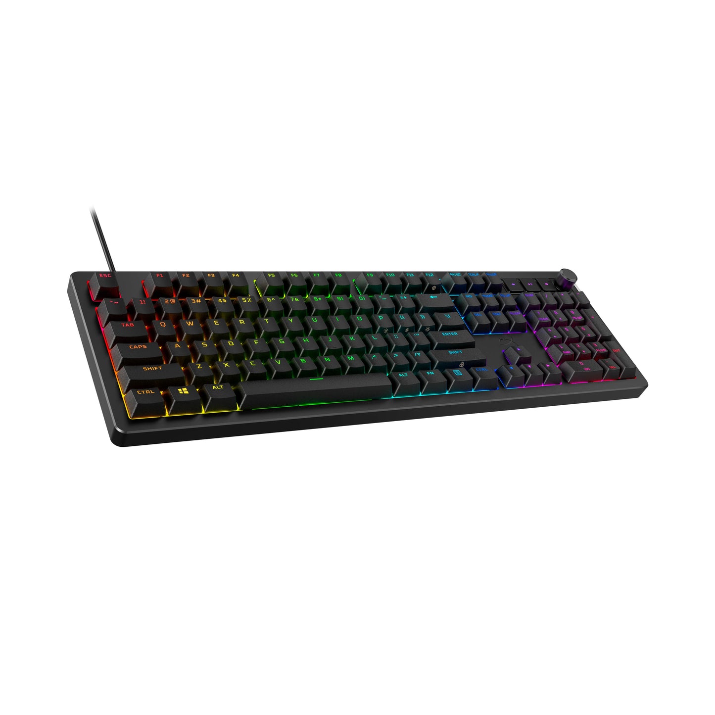 Gaming keyboard with RGB backlighting on a white background